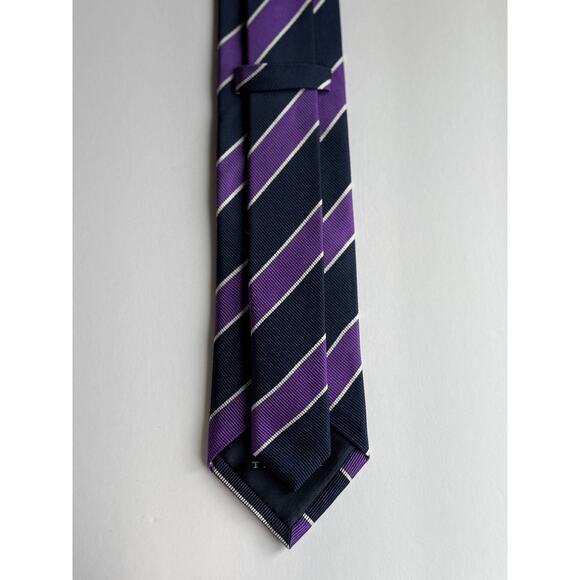 CHARLES‎ TYRWHITT Men's 100% Silk Necktie Designer Blue Purple White Striped EUC - Picture 4 of 8
